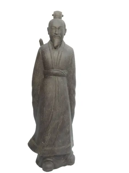 Product image 1 of the product “Standing Samurai with sword on the back. 160cm height, cast stone, hollow, handcrafted & coloured ”